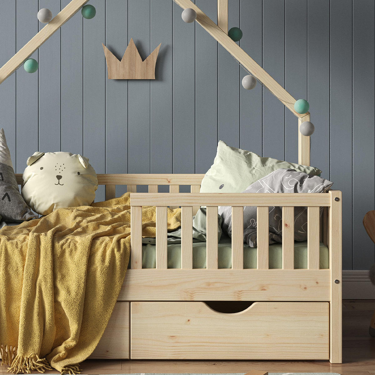 DOMEČKOVÁ POSTEL Noemi Přírodní dřevo - přírodní, dřevo (80/160cm) - VitaliSpa