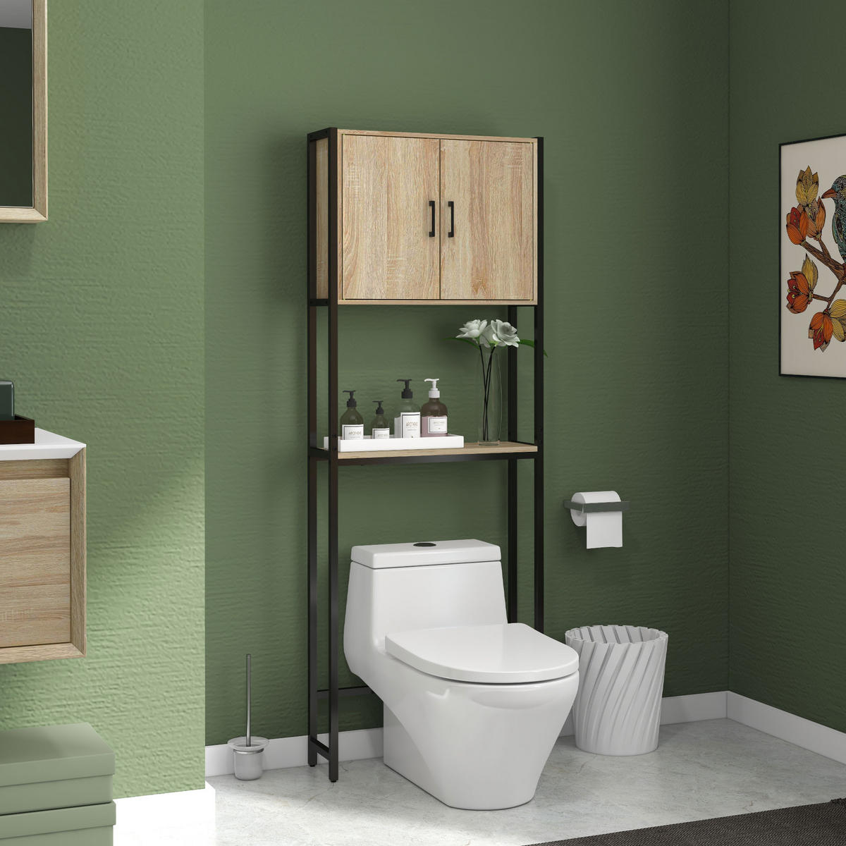 BADEZIMMERREGAL DE-15877 industrieller Stil Eichenoptik - Naturfarben, Holzwerkstoff (19/178/64cm) - ComfortXL