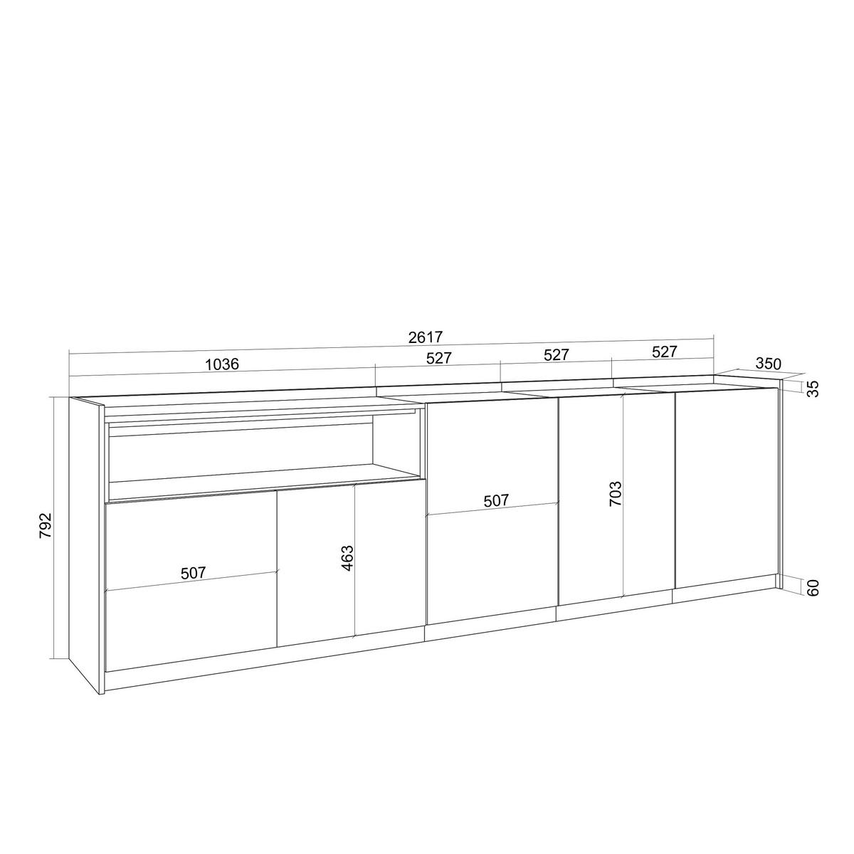 SIDEBOARD, Highboard, Schwarz Eiche, 260/37/80cm - Schwarz, Holzwerkstoff (260/80/37cm) - Skraut Home