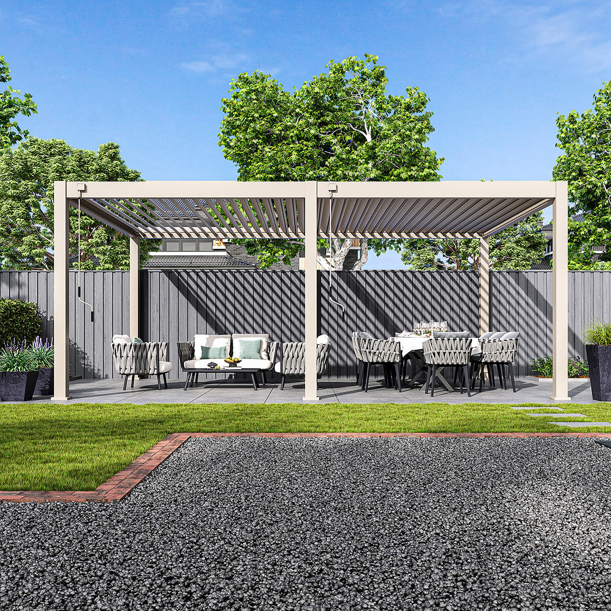 PERGOLA Deluxe Plus Pavillon Terrassenüberdachung Aluminium 4 x 6 M Ivory Sand - Weiß, Metall (400/255/600cm) - WEIDE