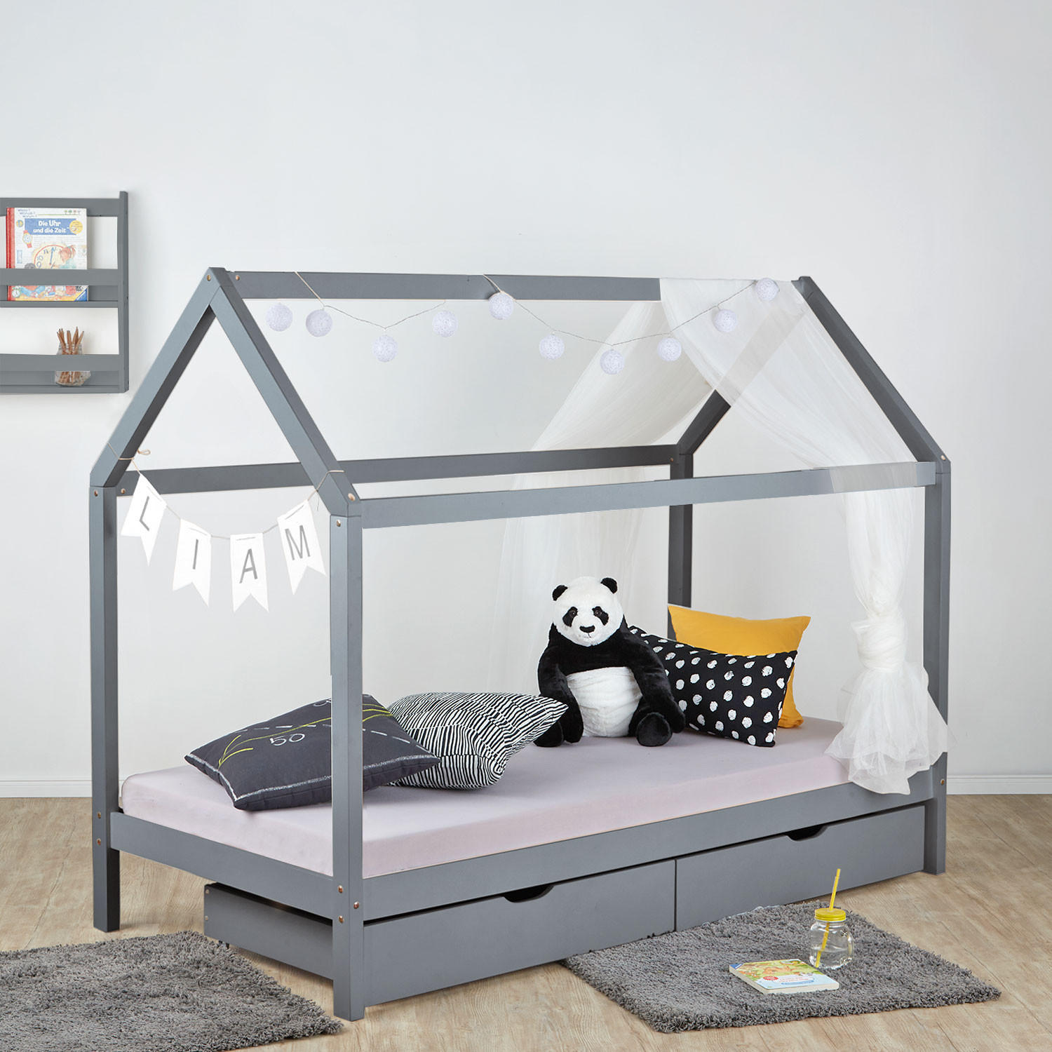 HAUSBETT mit Stauraum 90/200 cm Grau - Grau, Holz (206/160/98cm) - Homestyle4u