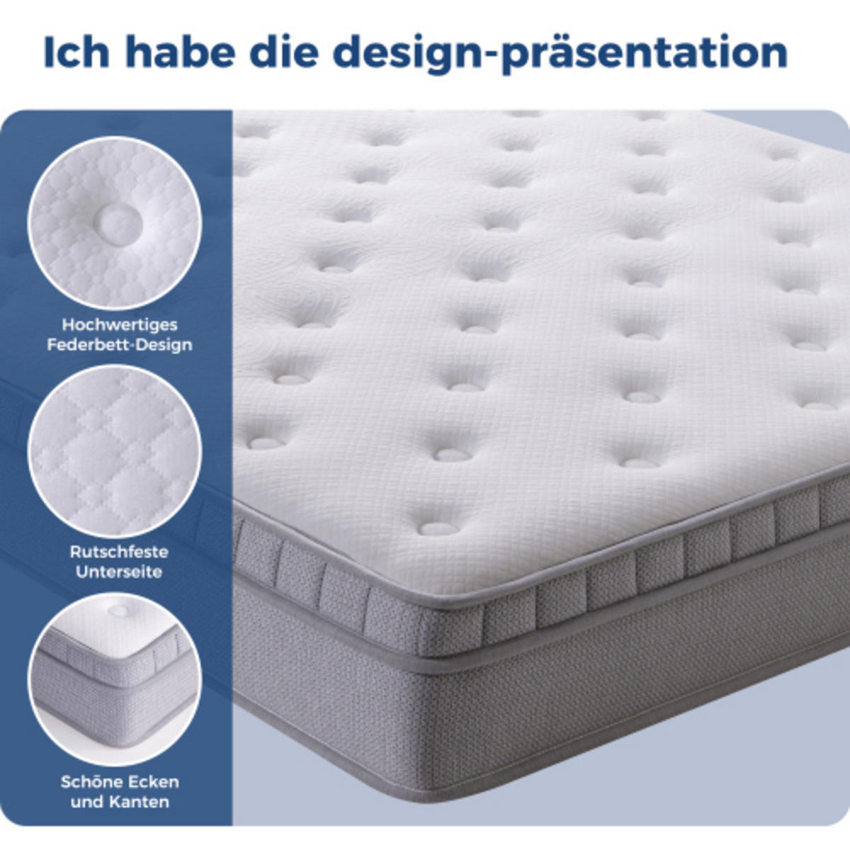 TASCHENFEDERKERNMATRATZE 140 × 200cm mit verstärktem Rand und 7-Zonen-System, altweiß - Weiß, Kunststoff - Luhomfu