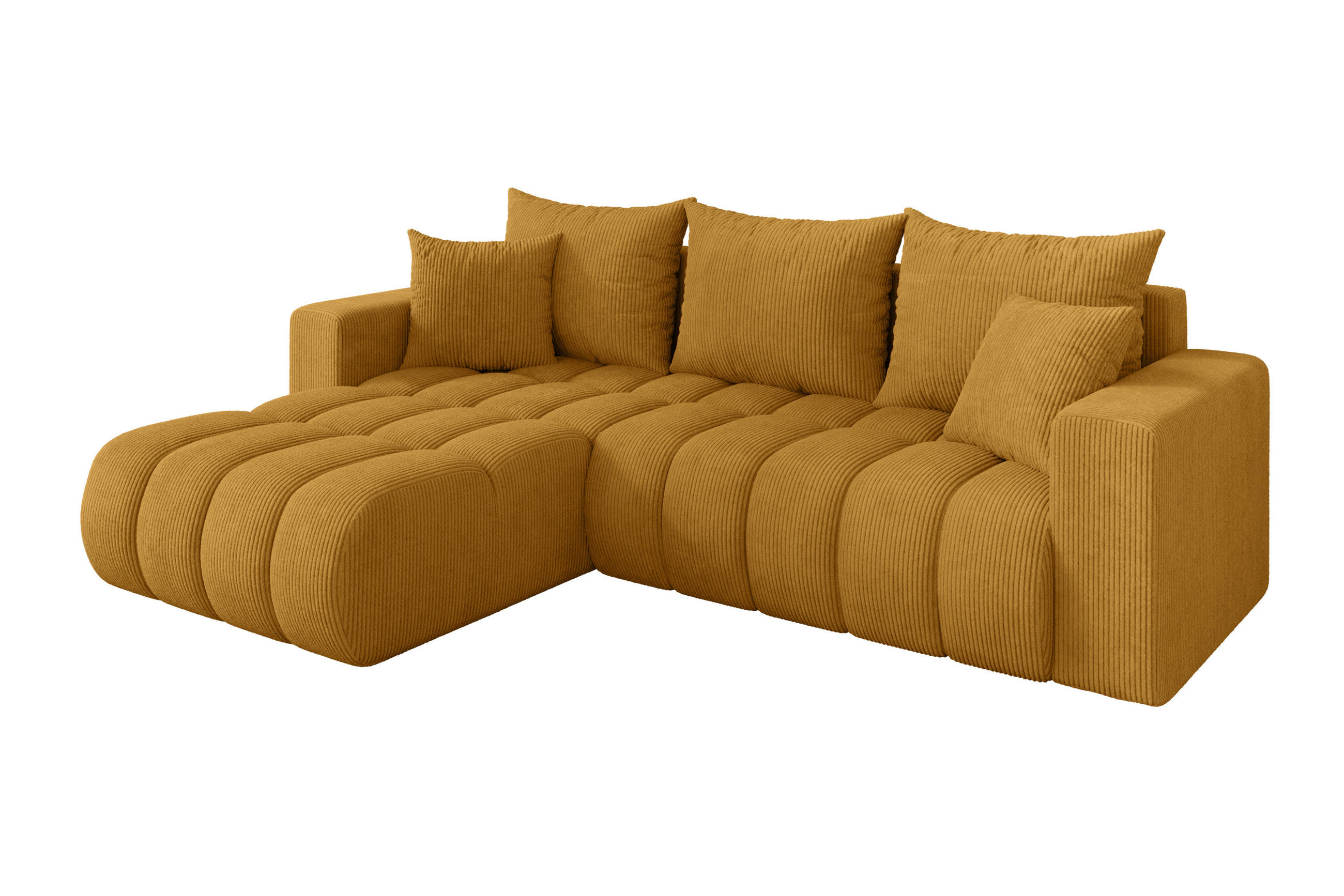 ECKSOFA mit Schlaffunktion Ottomane Links MILA-L-v1 277x195x86 Senfgelb Cord - Dunkelgelb/Schwarz, Holzwerkstoff/Kunststoff (277/194cm) - ALTDECOR