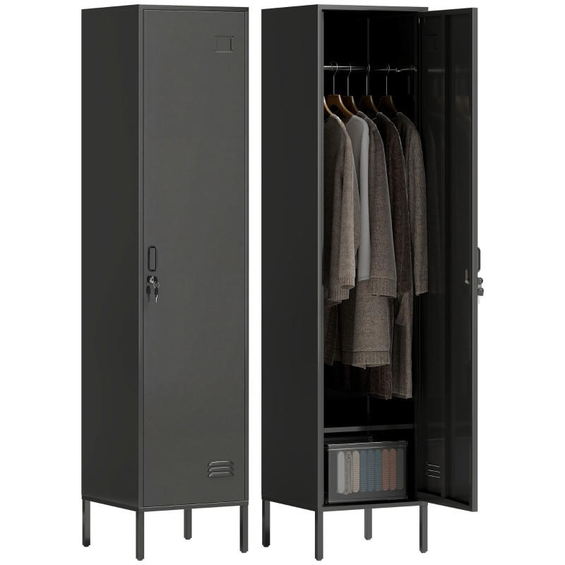 KLEIDERSCHRANK DE-38043 40/40/179 cm mit abschließbarer Tür Schwarz - Schwarz, Metall (40/179/40cm) - ComfortXL