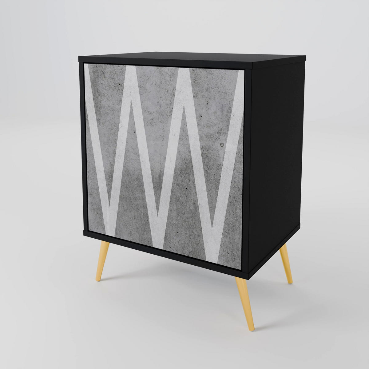 SIDEBOARD SOLID ZIG ZAG, Schwarz, 57,5x42x70,5 cm, Schwarze Metall-Sternfüße - Multicolor/Schwarz, Holzwerkstoff/Metall (57.5/70.5/42cm) - SpaceRebels