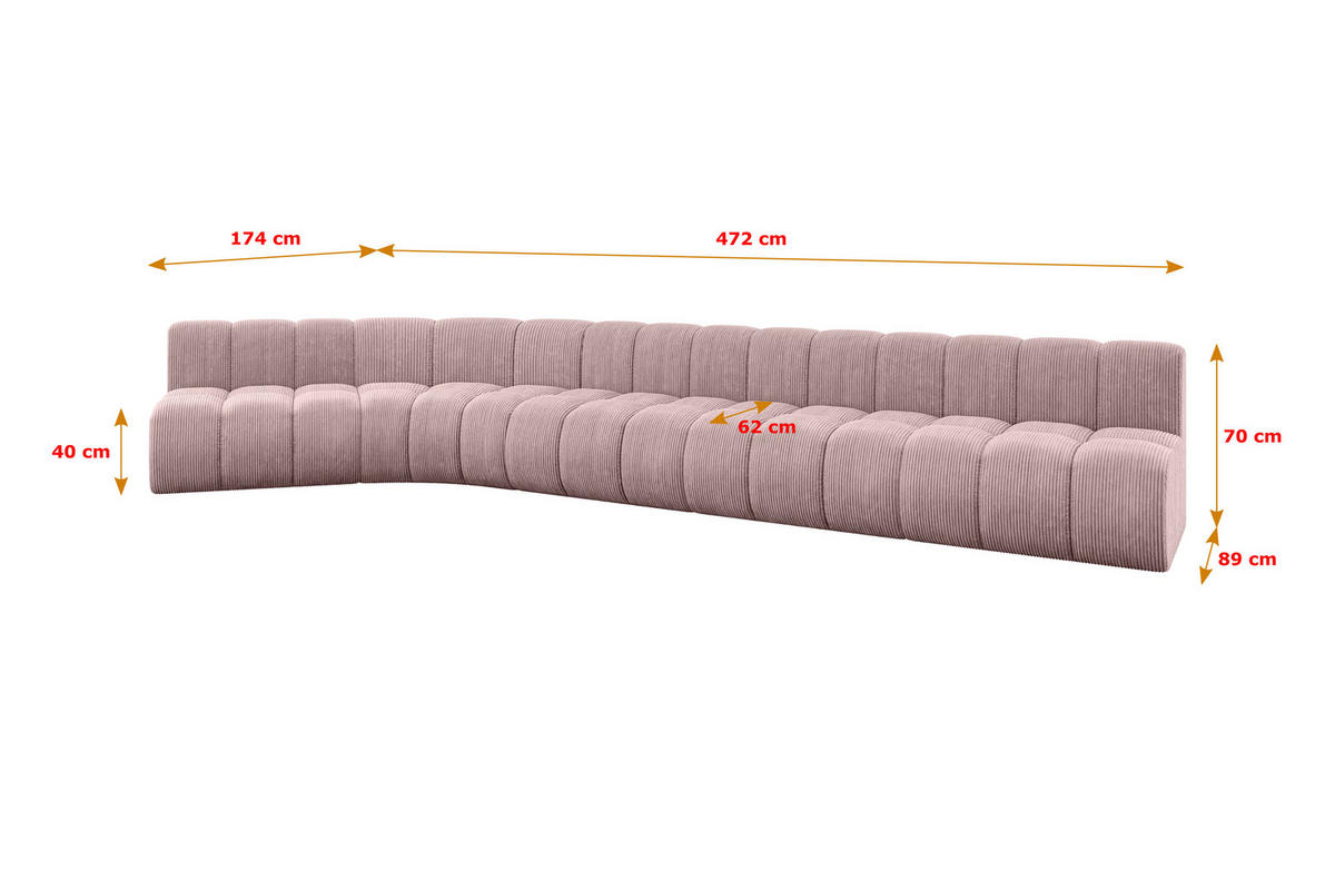 ECKSOFA modulares Sofa Montra-L3 - 472x174x70 cm Rosa - Rosa, Holzwerkstoff/Textil (472/174cm) - ALTDECOR