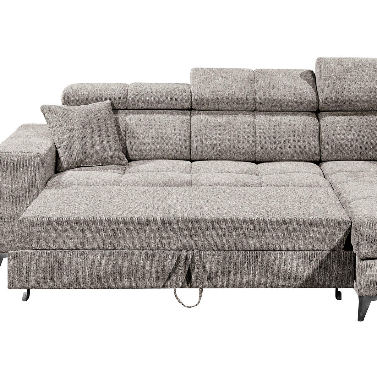 ECKSOFA mit Longchair - Kopfstütze verstellbar, Schlaffunktion, Bettkasten - Taupe/Schwarz, Kunststoff/Textil (268/172cm) - home24