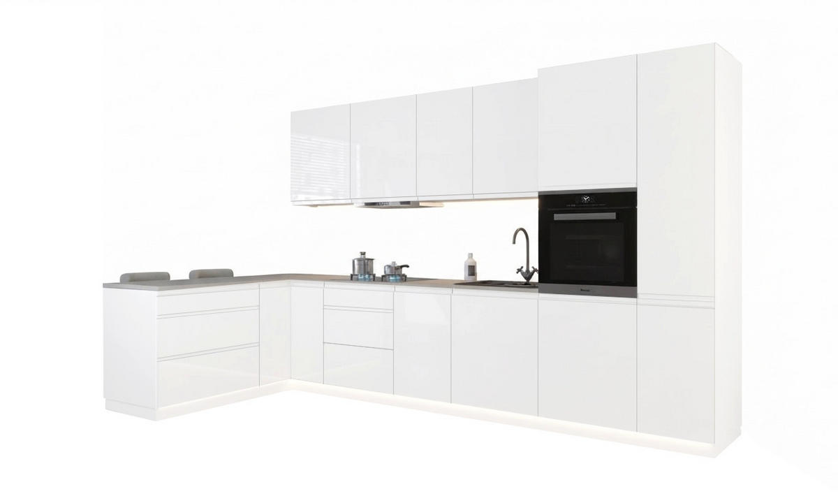 L-KÜCHE Velmora Weiß Hochglanz – 355 × 170 cm – KÜ-AS-017 – Weiß / Hochglanz - Weiß, Holzwerkstoff (355/212/58cm) - ROYAL24_MARKT