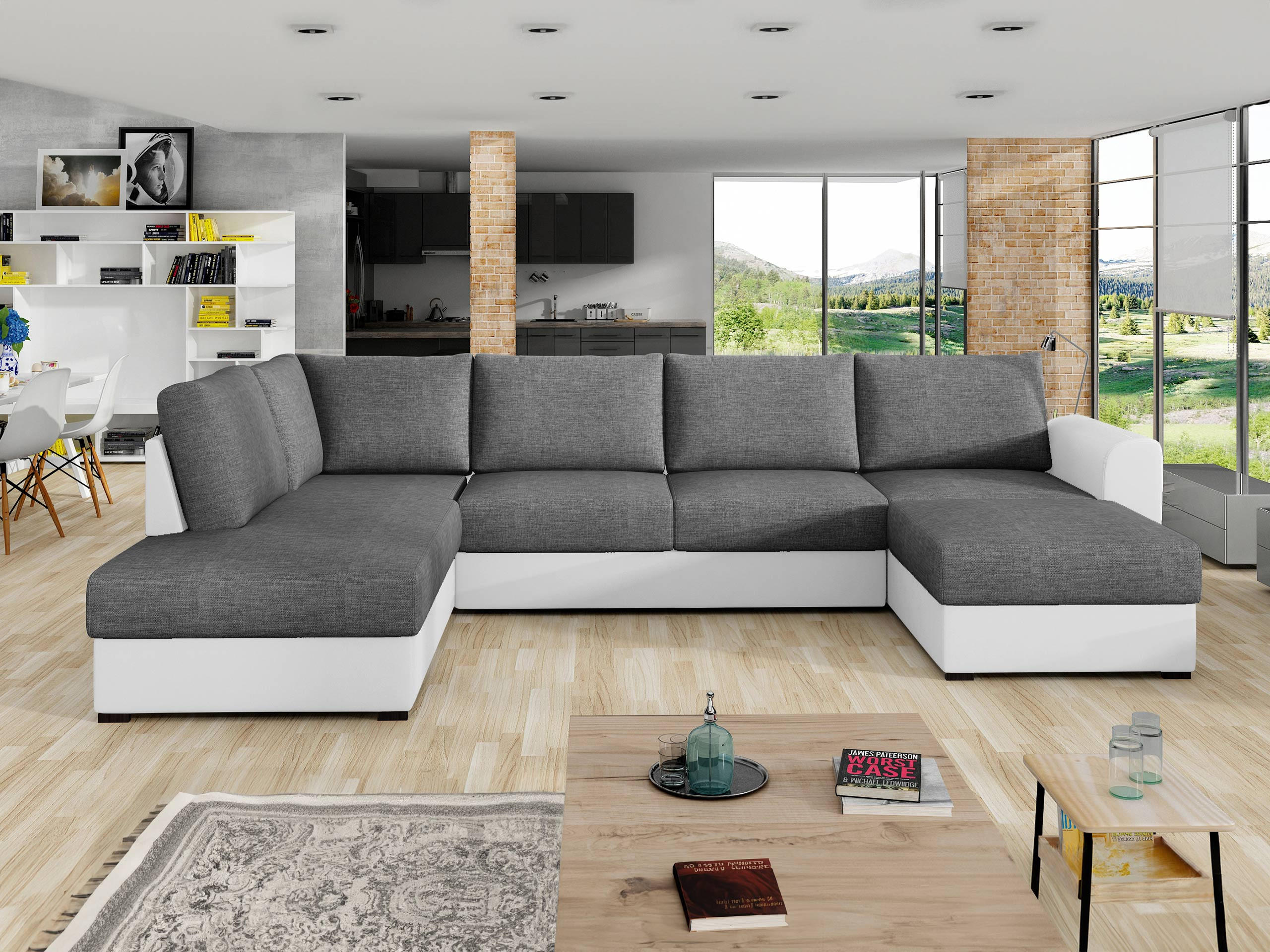 WOHNLANDSCHAFT Wilma, Seite: Links - Schwarz/Weiß, Holz/Textil (305/85/188cm) - MIRJAN24