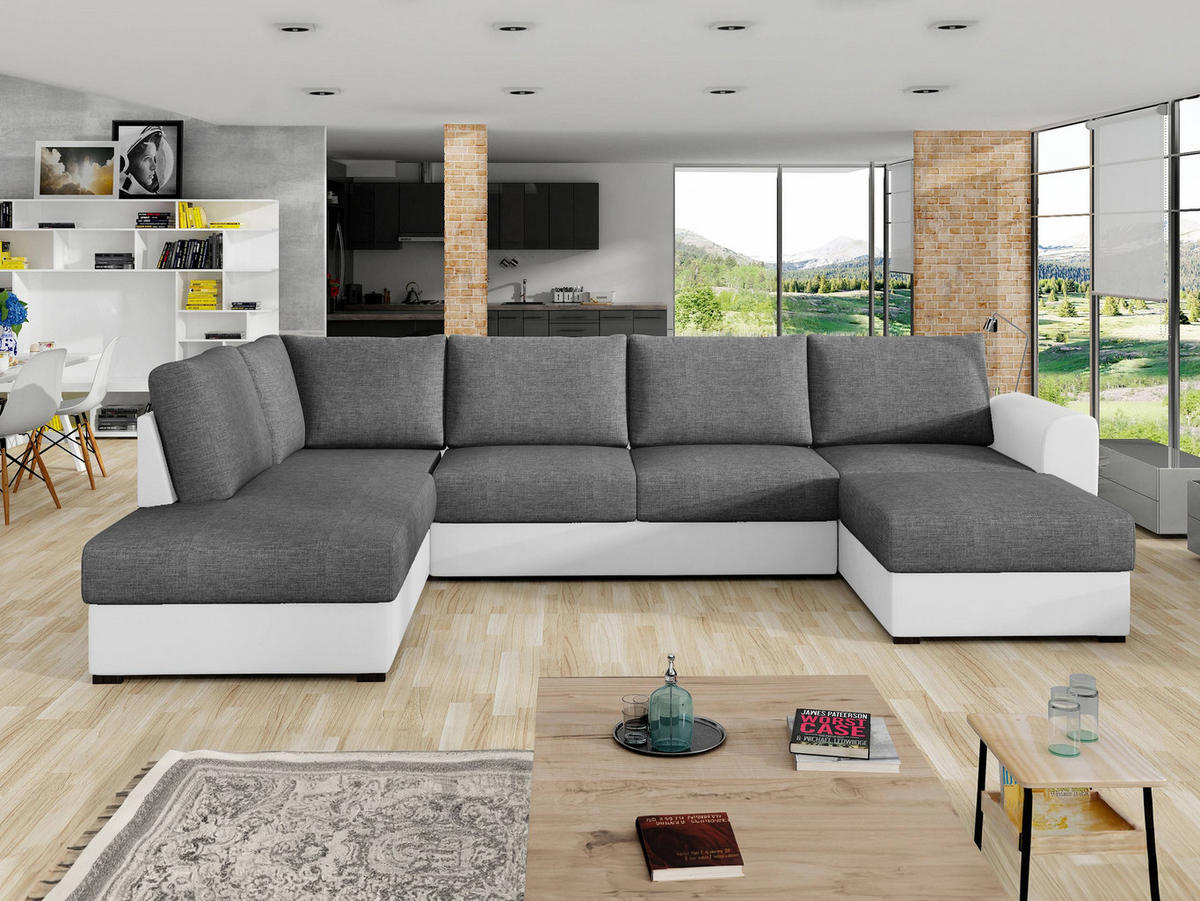 WOHNLANDSCHAFT Wilma, Seite: Links - Schwarz/Weiß, Holz/Textil (305/85/188cm) - MIRJAN24