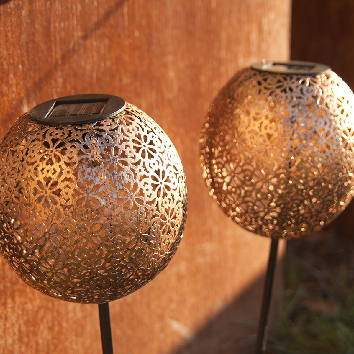 SOLARLEUCHTEN 2er-set orientalische AGADIR kupferfarben - Kupferfarben, Metall (15/15/45cm) - Lumisky