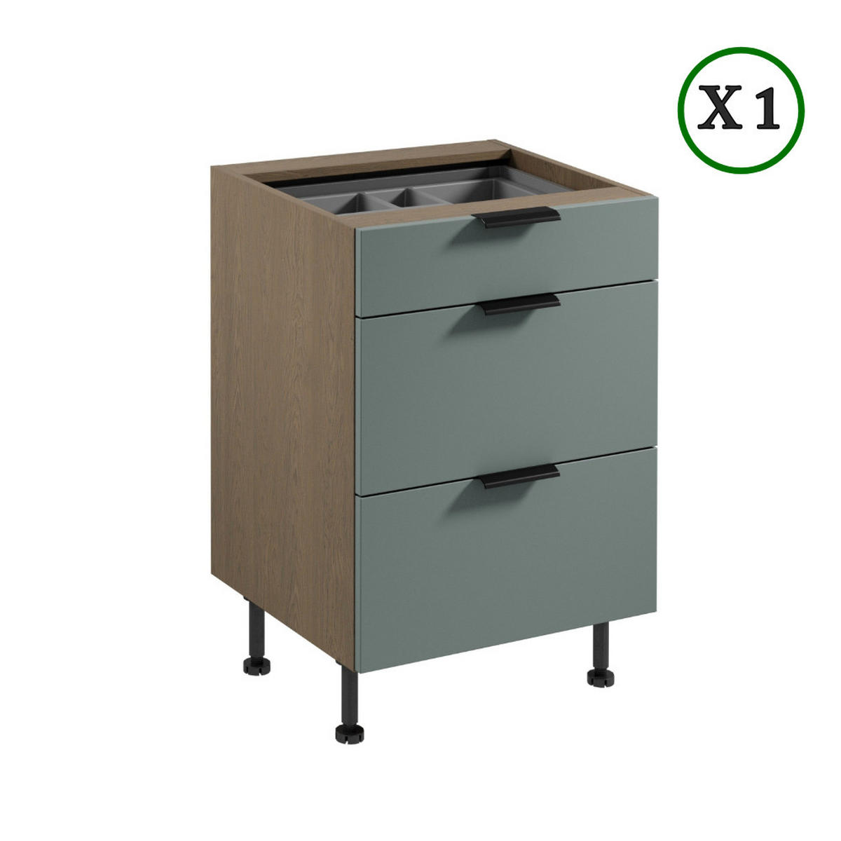 KÜCHENZEILE 330 cm - Sorento K43-M330 - in Grün / Eiche - Schwarz/Grün, Holzwerkstoff/Metall (330/247/58cm)