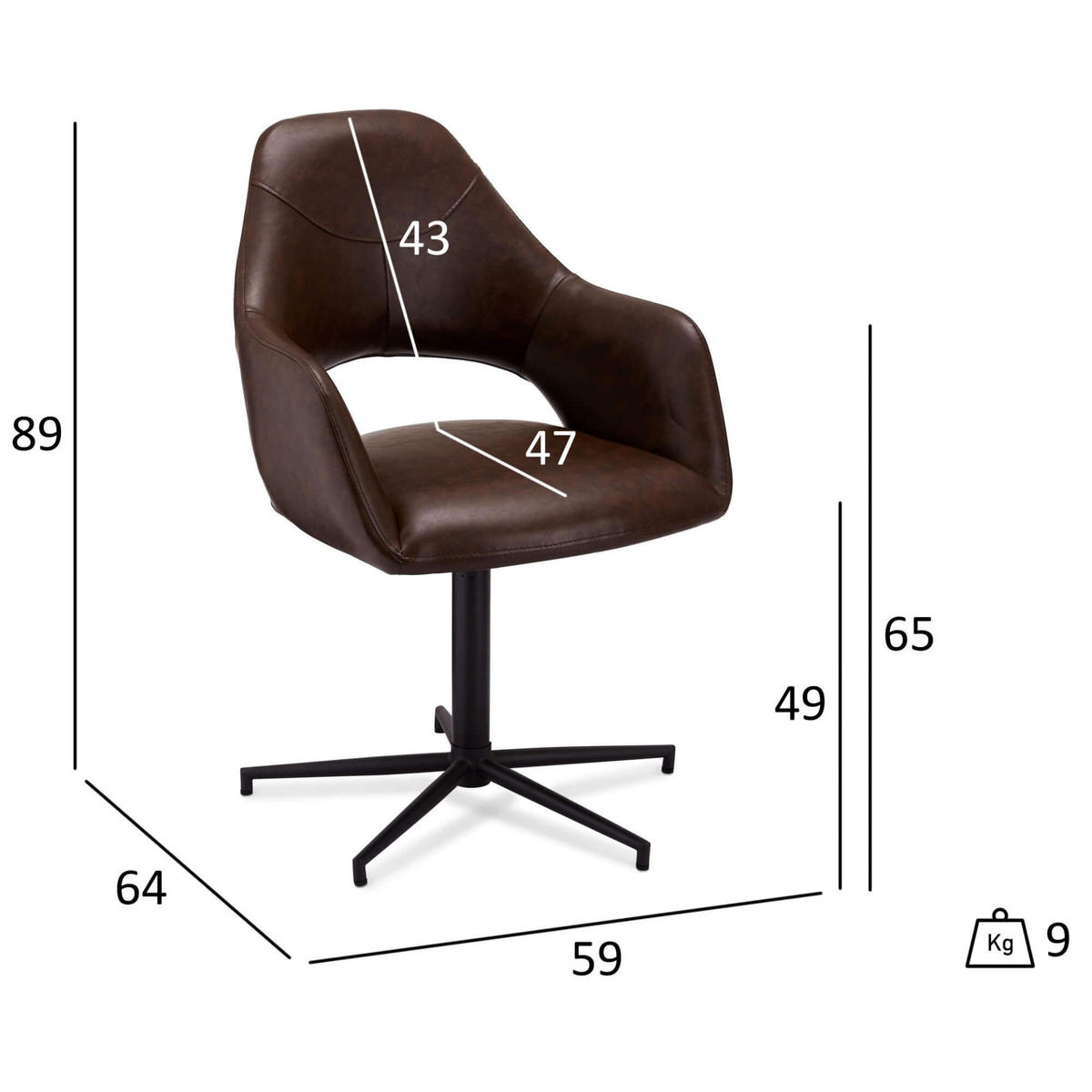 STUHL-SET 2 Stück in Kunstleder - Schwarz/Braun, Textil/Metall (59/89/64cm) - Furnhouse