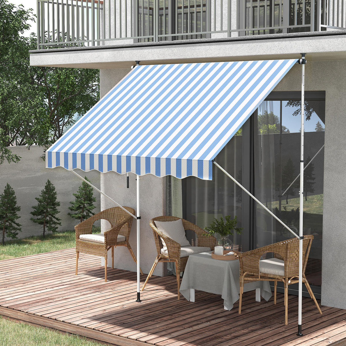MARKISE, Grau+Weiß, Aluminium, Stahl, Polyester - Blau, Metall (150/280/200cm) - Outsunny