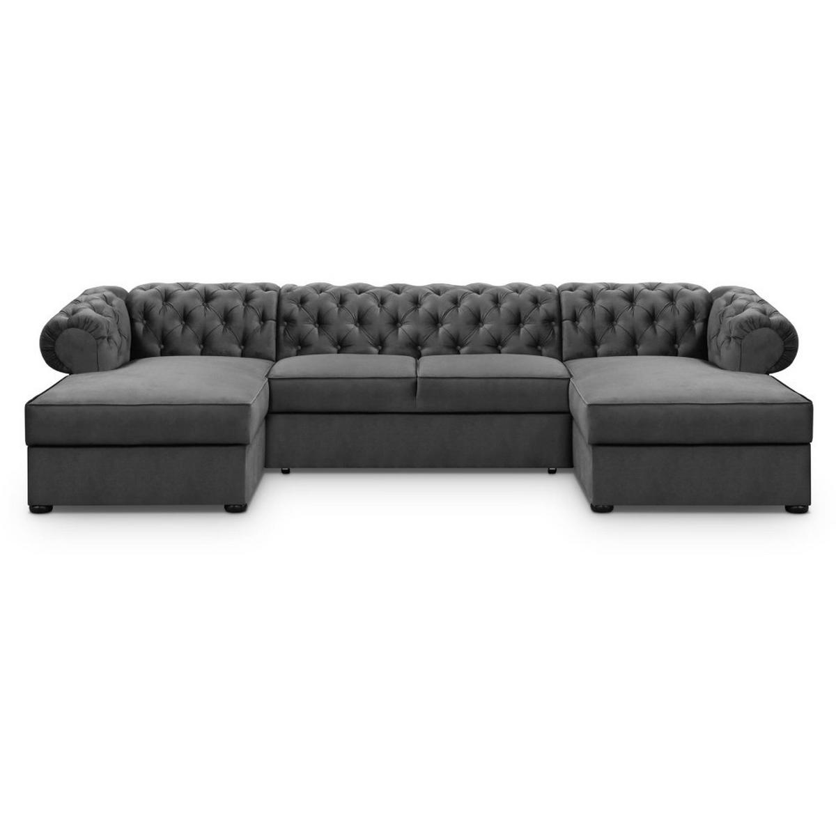 WOHNLANDSCHAFT Chester im Chesterfield-Stil, Grau - Schwarz/Grau, Textil (348/81/174cm) - Beautysofa