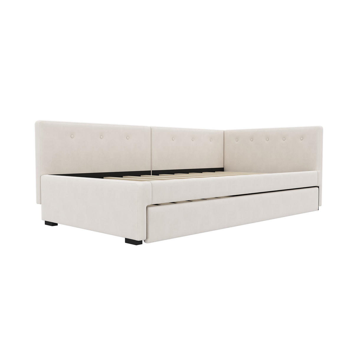 AUSZIEHBETT 90/200 cm in Beige mit Rollbett und Samtbezug - Beige, Textil (90/200cm) - Flora Grace