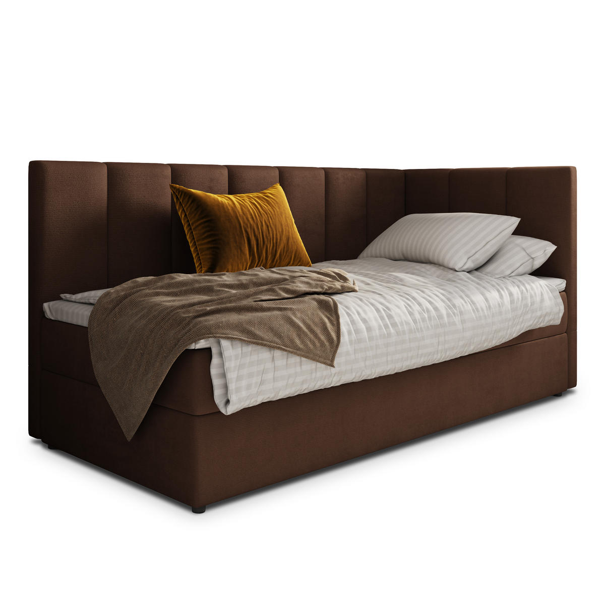 POSTEL BOXSPRING BEVE 100x200 cm, s matrací a úložným prostorem, hnědá - hnědá, kompozitní dřevo/textil (100/200cm) - MASSENO