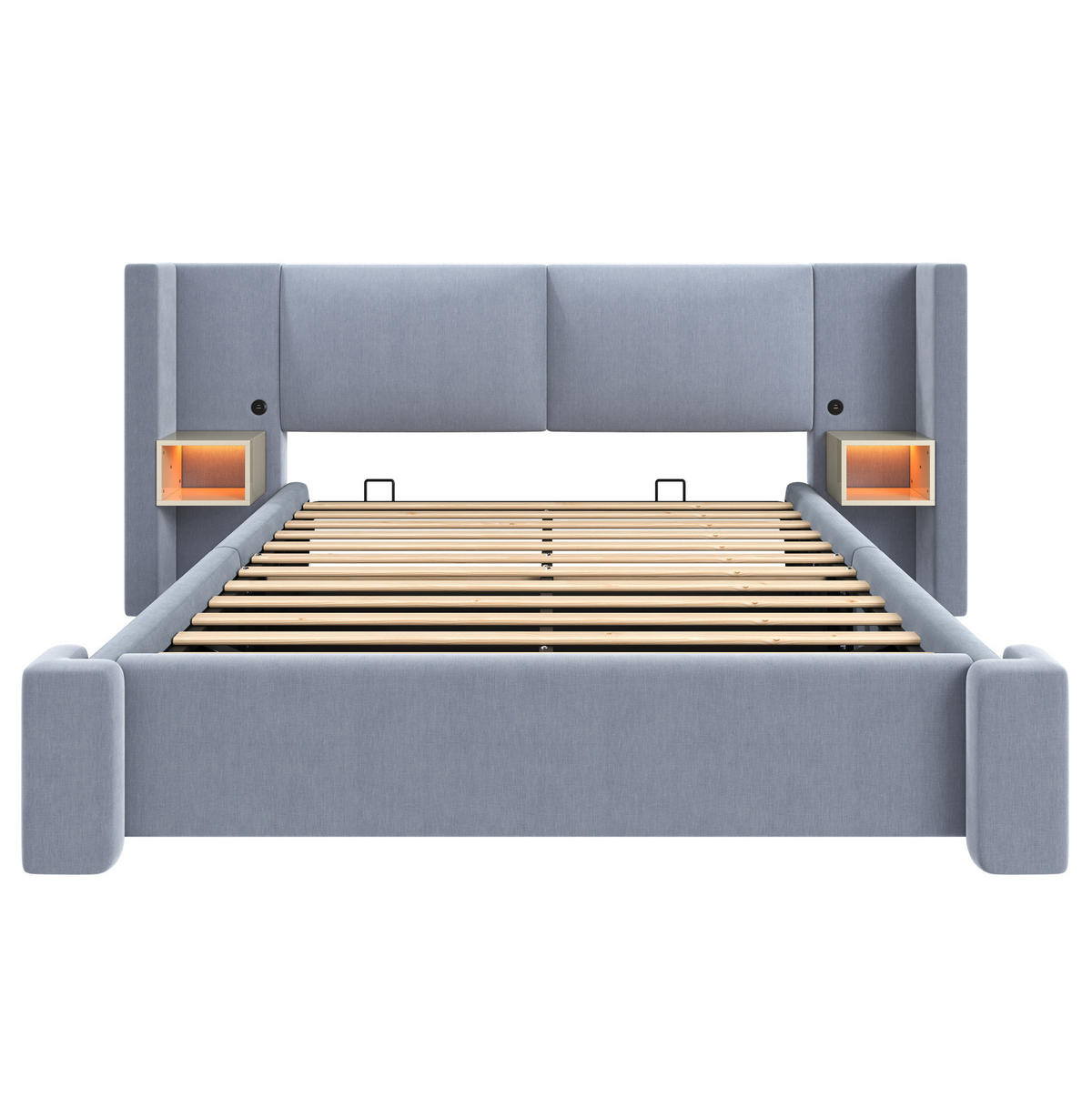 POLSTERBETT aus Leinen und MDF 180x200 cm Grau mit LED-Beleuchtung und hydraulischem Stauraum - Grau, Textil (180/200cm) - Modfu