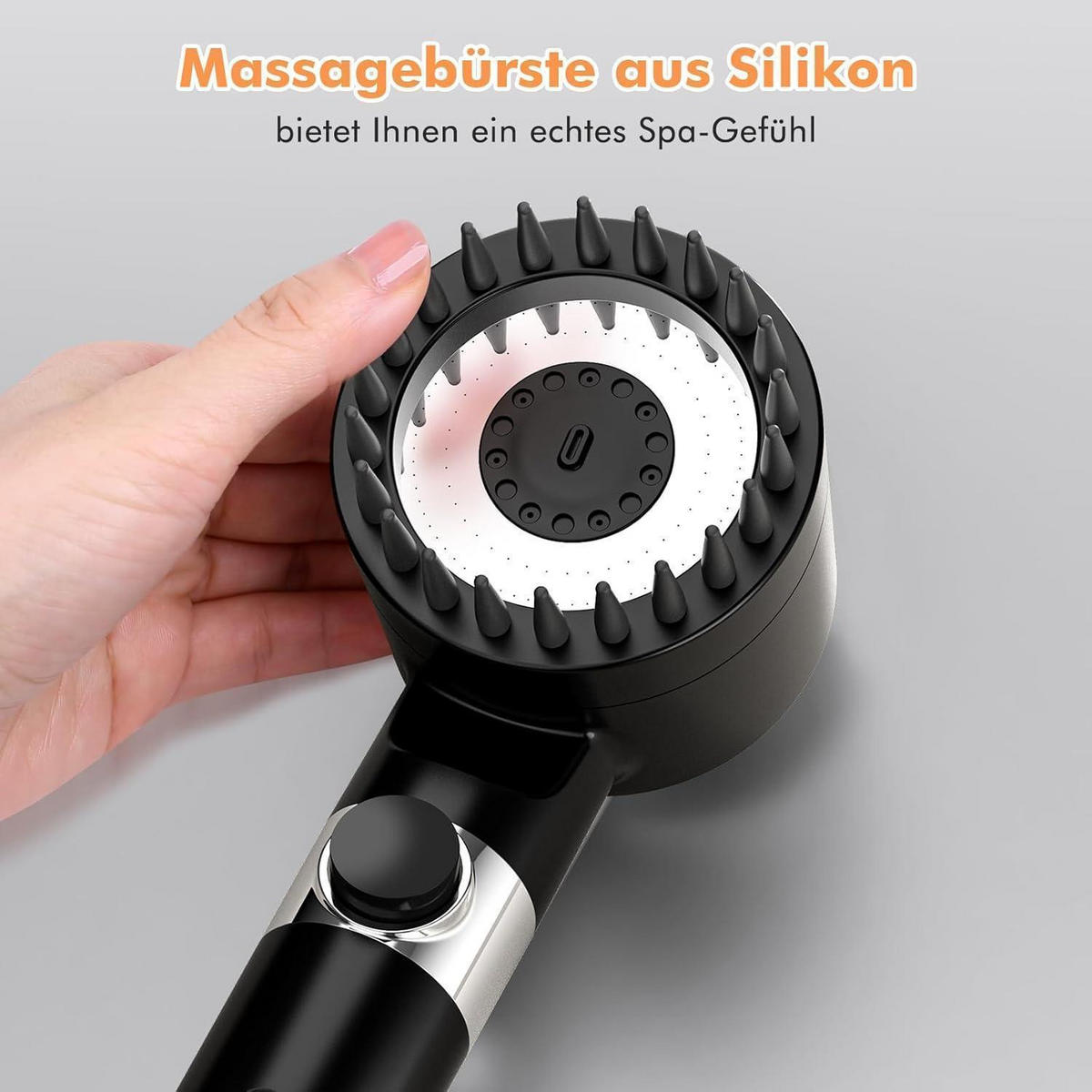 HANDBRAUSE mit Filter Schwarz 3 Strahlarten - Schwarz, Kunststoff (9/12.7/27cm)