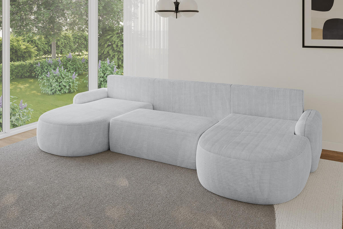 WOHNLANDSCHAFT mit Schlaffunktion und Bettkasten LIRA-U - 335x172x89 Grau - Graphitfarben, Holzwerkstoff/Textil (335/89/172cm) - ALTDECOR