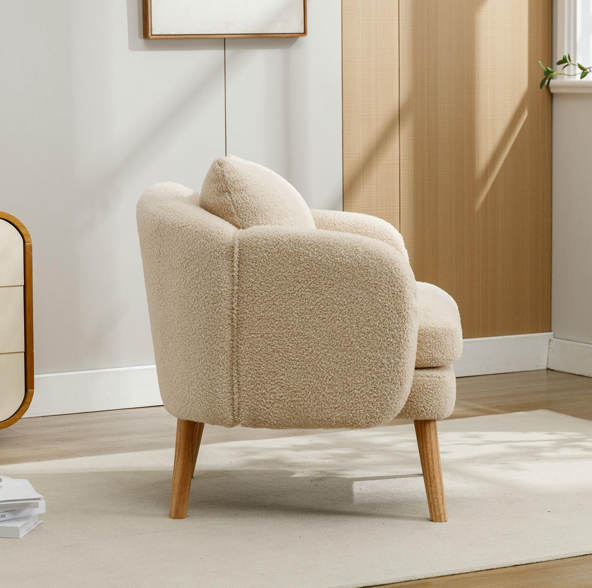 SESSEL 71/72/71 cm in Beige aus Teddy-Samt mit Kissen - Beige, Textil (72/71/71cm) - Flora Grace