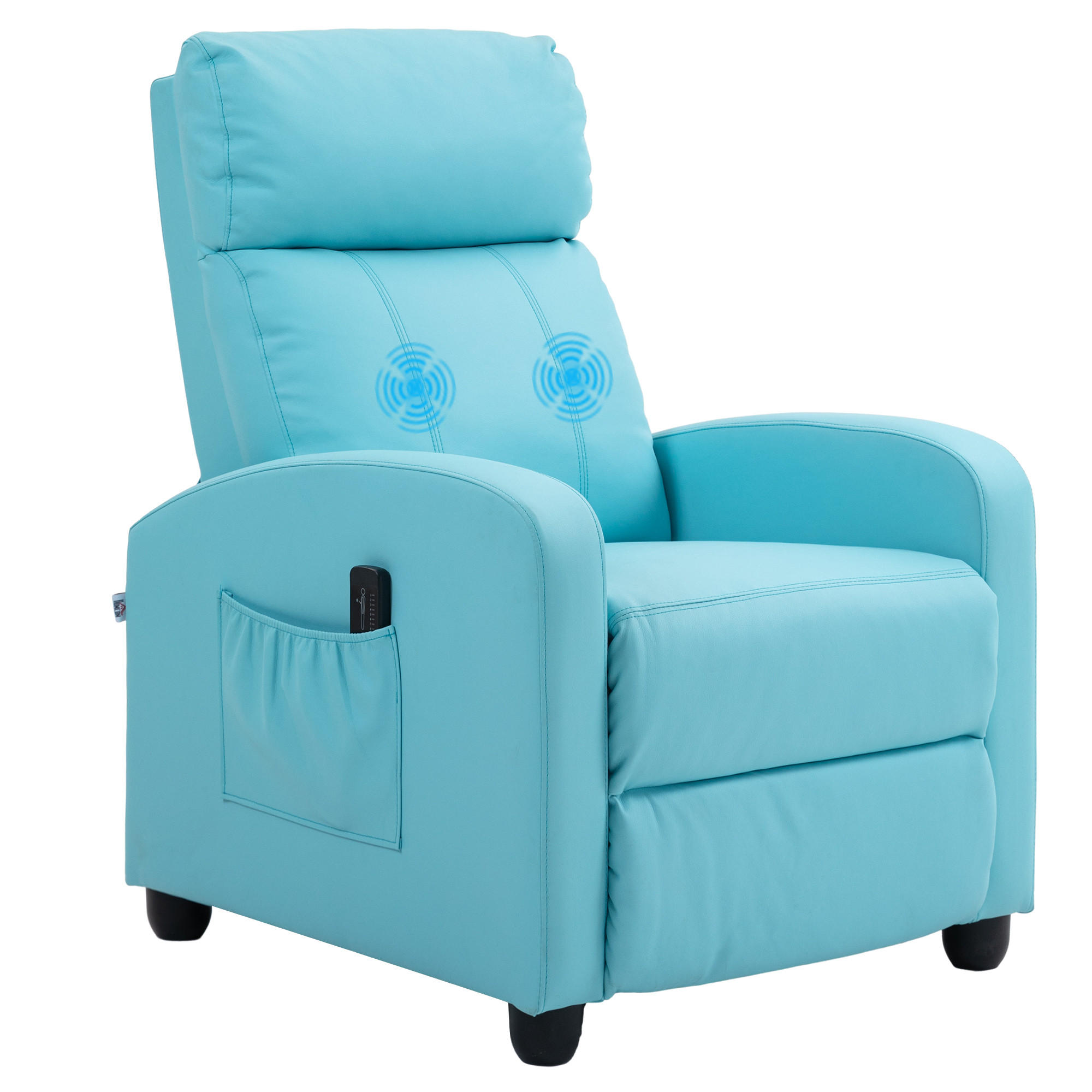 MASSAGESESSEL,8 Programme Fernbedienung Liegefunktion Fußstütze,blau - Blau, Leder (88/98/68cm) - Vallsero