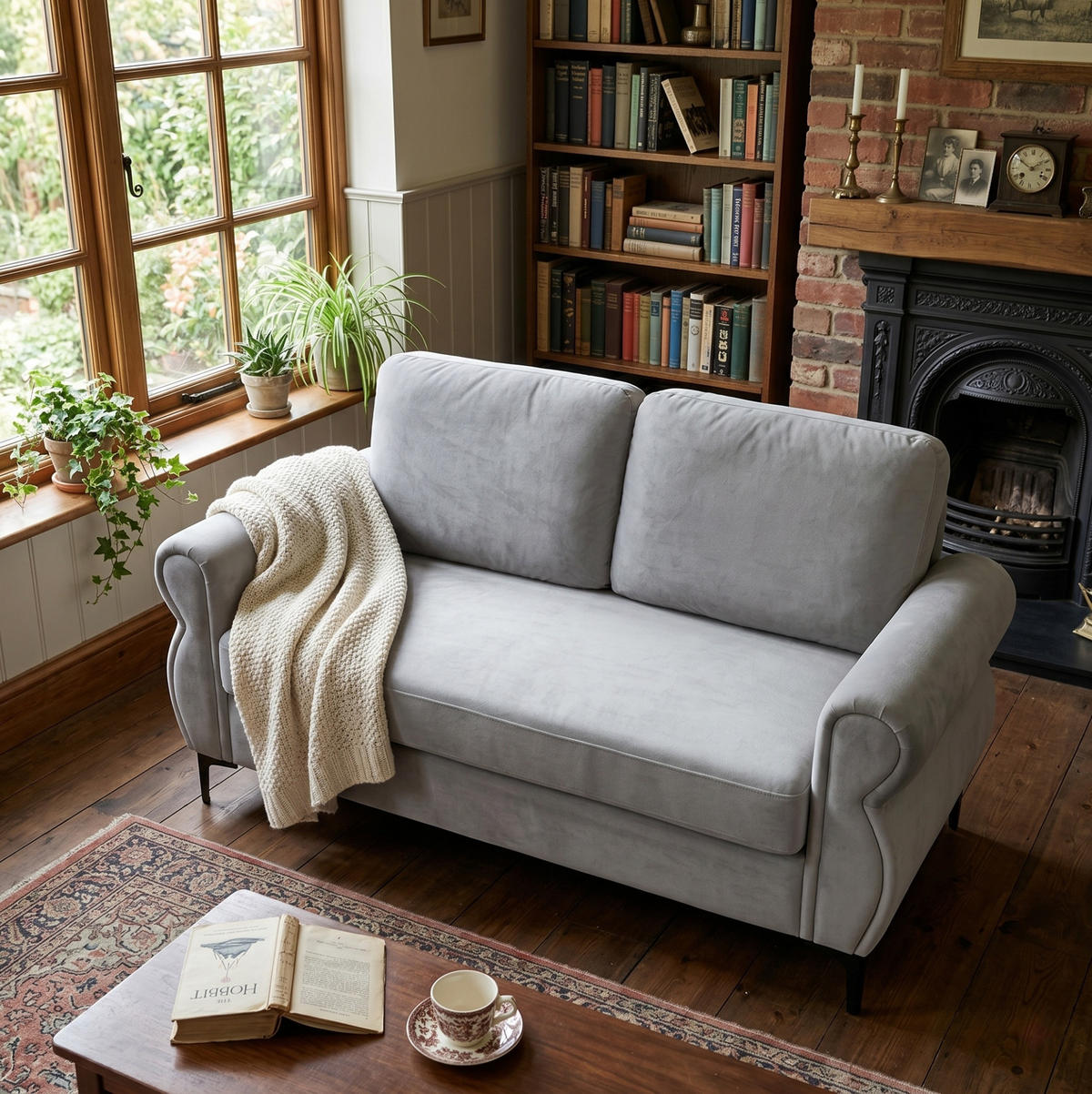 SOFA kompakt 173,5 cm Metall-Holz Light Grey - Hellgrau, Holzwerkstoff (173.5/92/81cm) - Meubliv