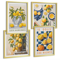 BILDER SET 4er Set - 50x50 cm & 40x60 cm Goldrahmen - Retro gelbe Zitrusfrüchte - Goldfarben, Kunststoff (50/50cm) - TULUP