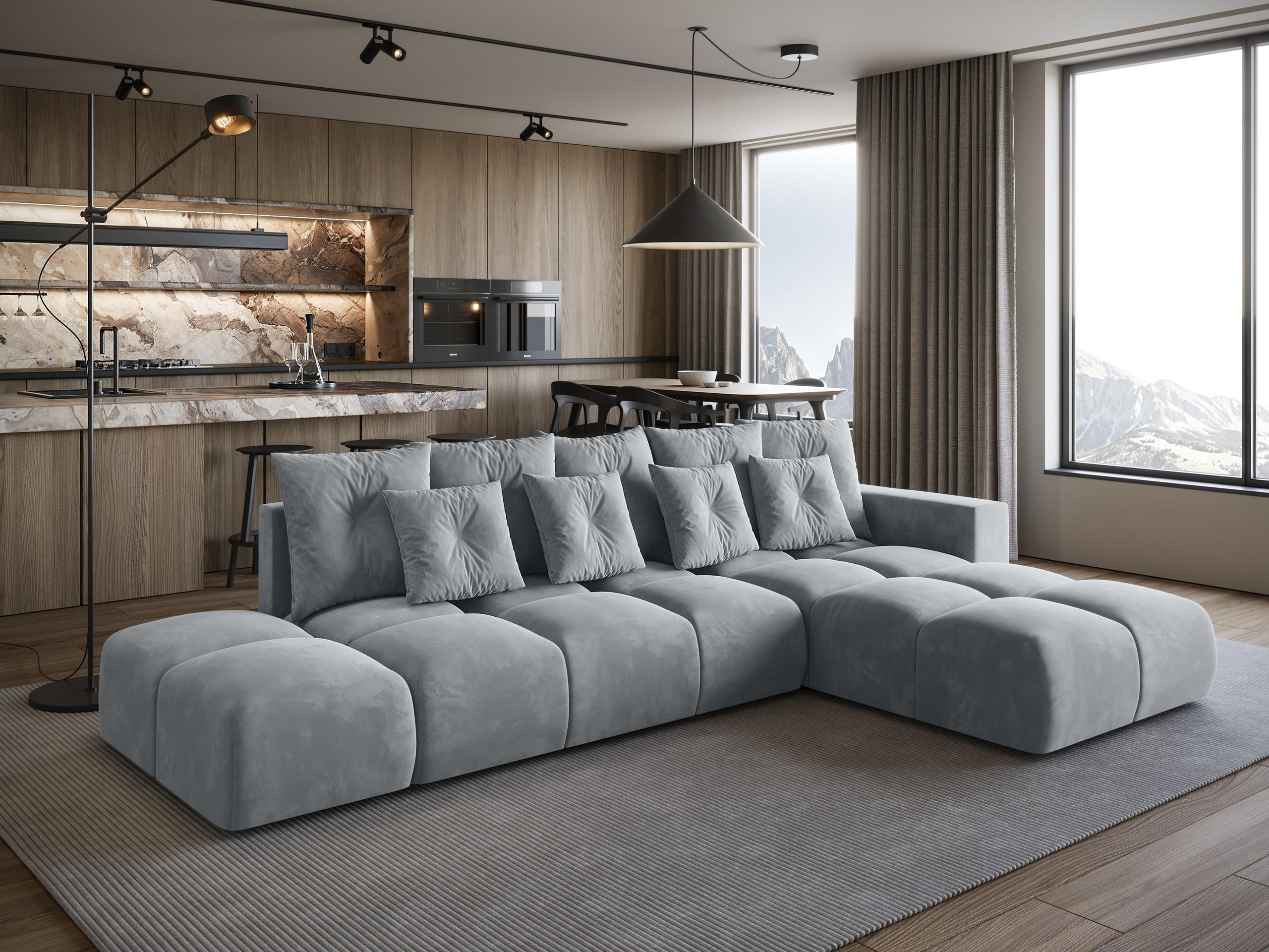 ECKSOFA mit Schlaffunktion RAMIRO Hellgrau - Grau, Textil (325/185cm)