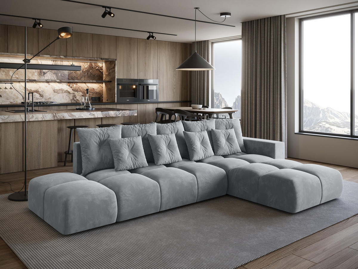 ECKSOFA mit Schlaffunktion RAMIRO Hellgrau - Grau, Textil (325/185cm)