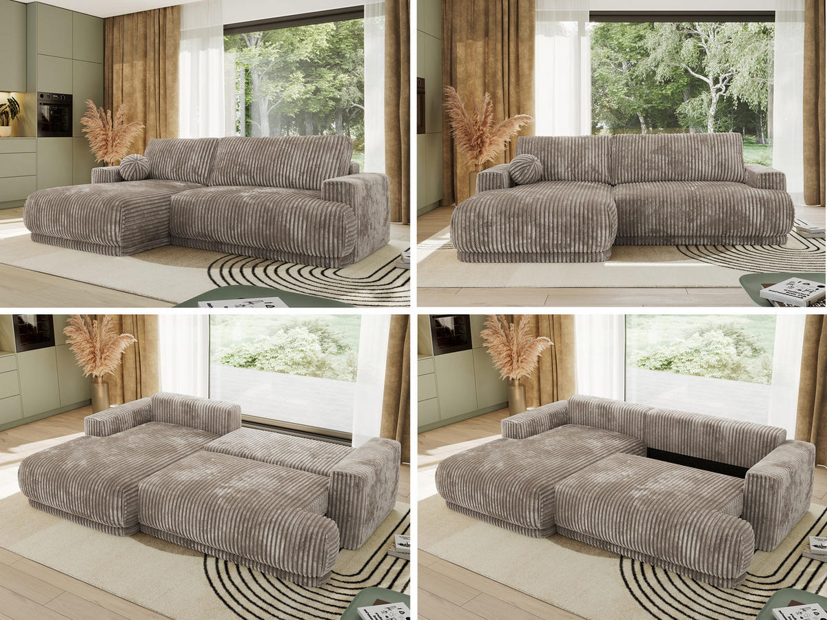 ECKSCHLAFSOFA RINA L Hellbraun Cord - links - Hellbraun/Schwarz, Kunststoff/Textil (267/170cm) - MKS