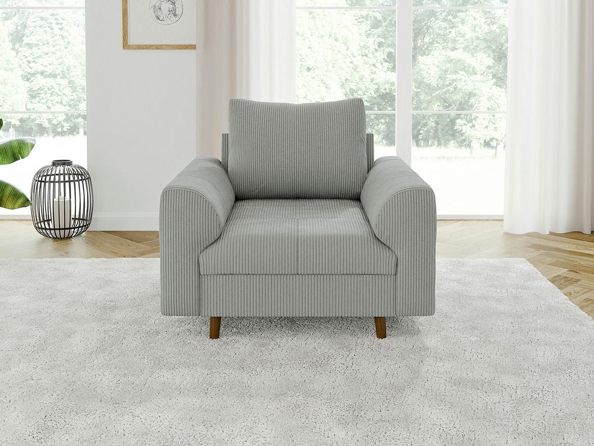 SESSEL Alma Hellgrau Cord - Hellgrau/Braun, Holz/Textil (97/81/93cm) - S-Style Möbel