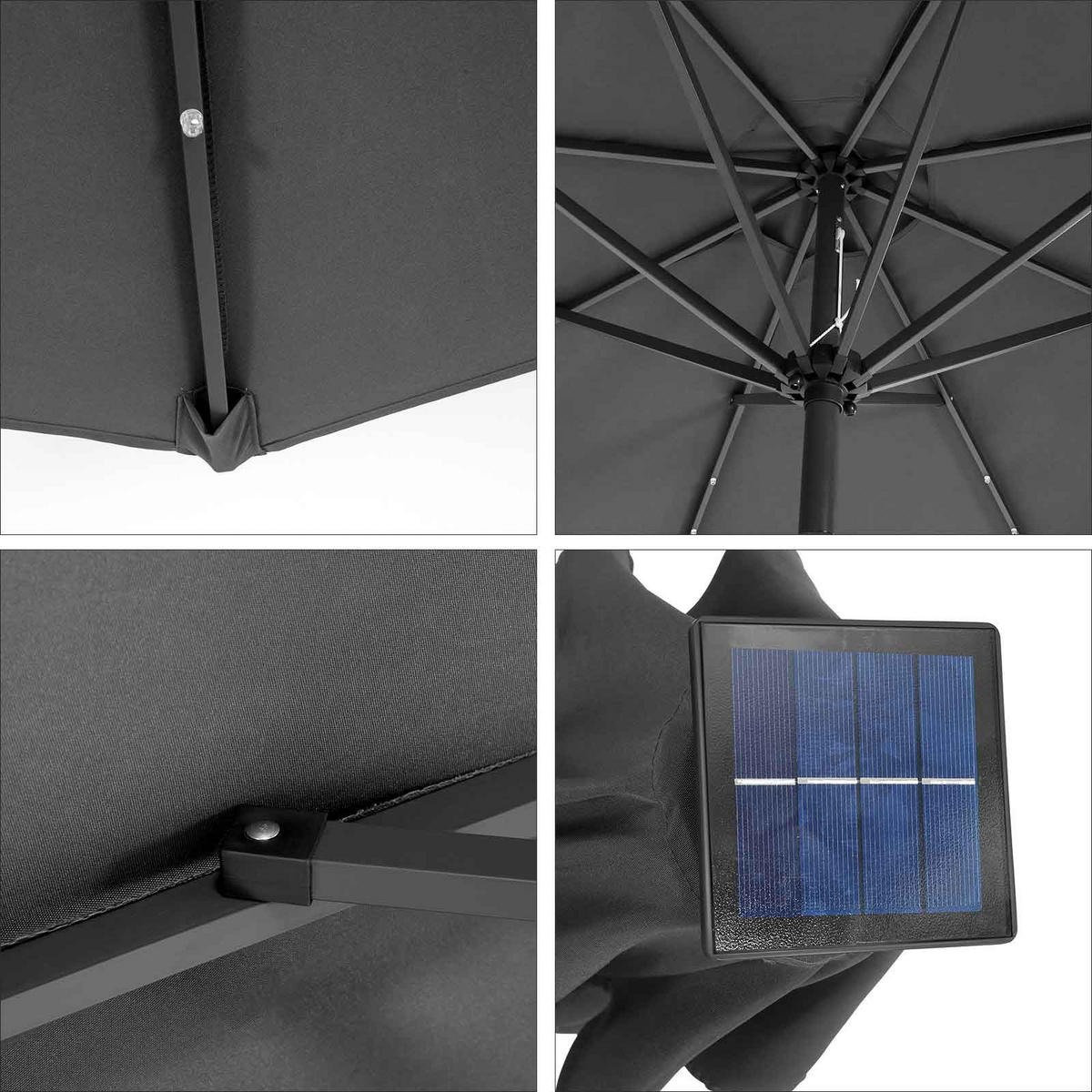 SONNENSCHIRM MIT LED-SOLAR-BELEUCHTUNG - Grau, Textil (300/300cm) - Hansiro