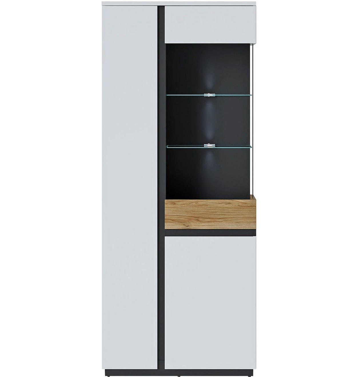 VITRINE Novena weiß / schwarz / Catania Eiche 84 / 40 / 200cm - Multicolor/Schwarz, Holz/Holzwerkstoff (84/200/40cm) - Feldmann-Wohnen