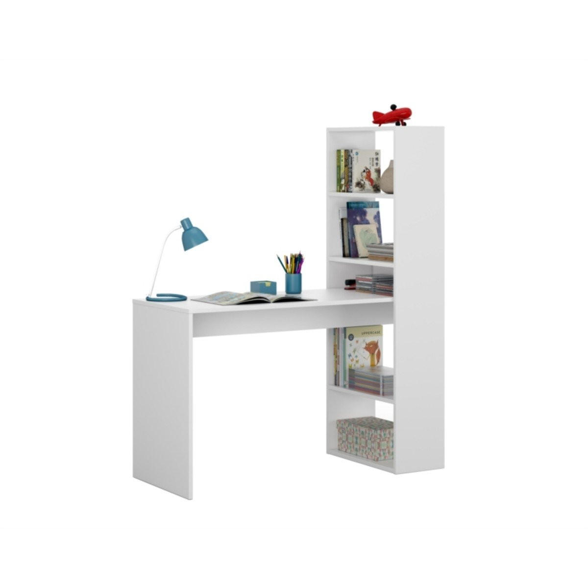 SCHREIBTISCH mit Regal - L120 cm - Weiß, Holzwerkstoff (120/53/144cm) - Calicosy