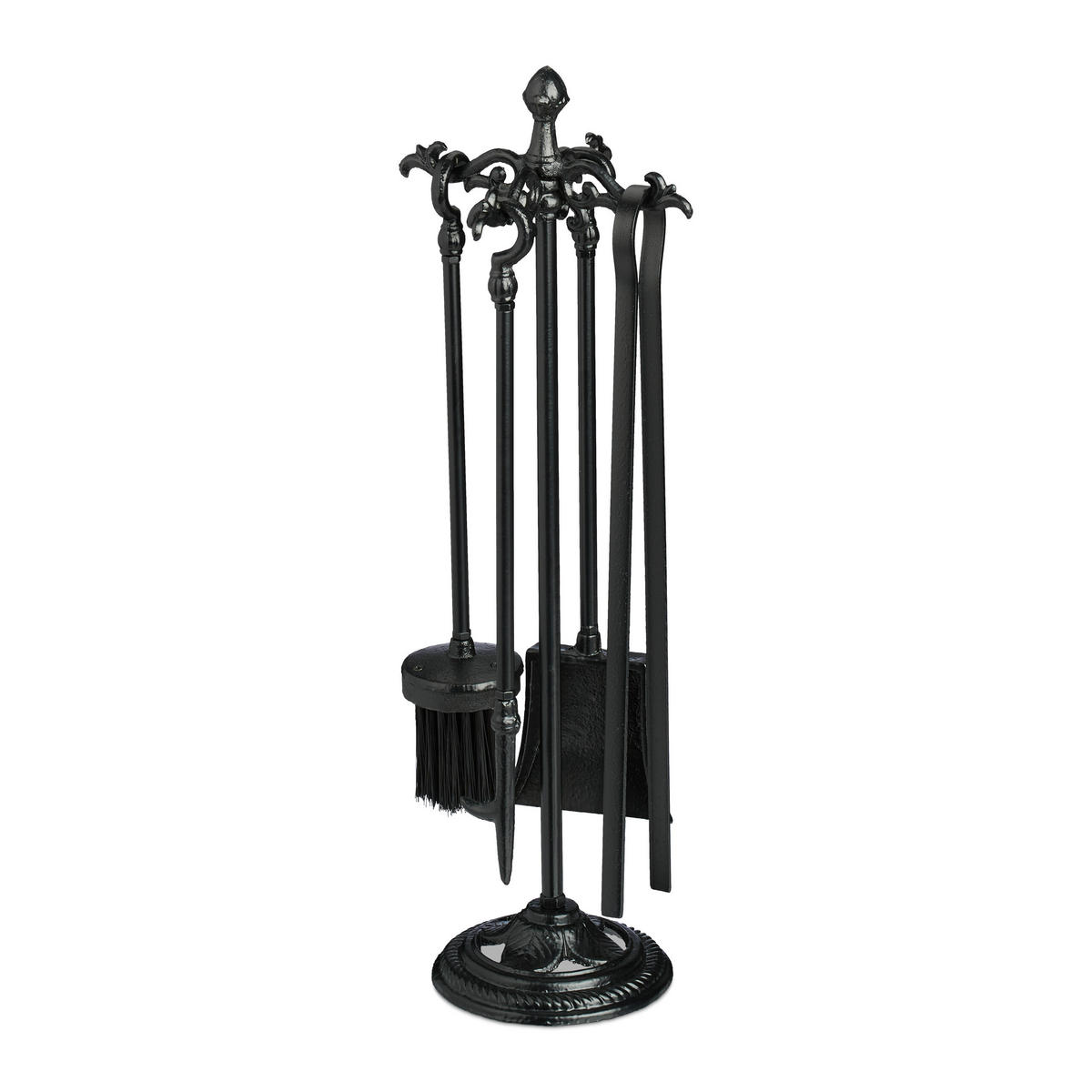 5-TLG.KAMINBESTECK-SET - Schwarz, Metall (18/51/18cm) - Relaxdays