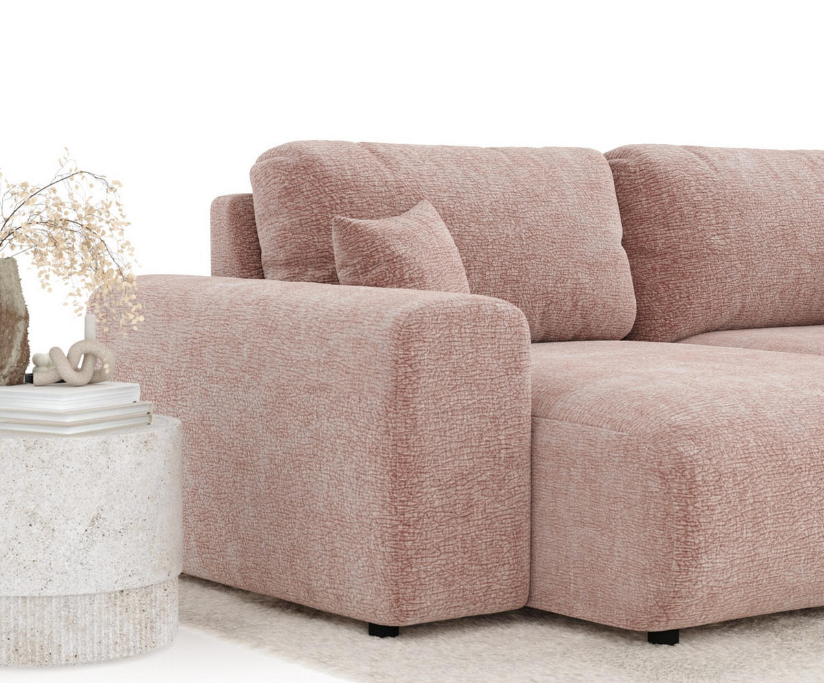ECKSOFA Zanzibar Grau Samtstoff - Schwarz/Rosa, Holz/Holzwerkstoff (237/144cm) - Maison de Reve