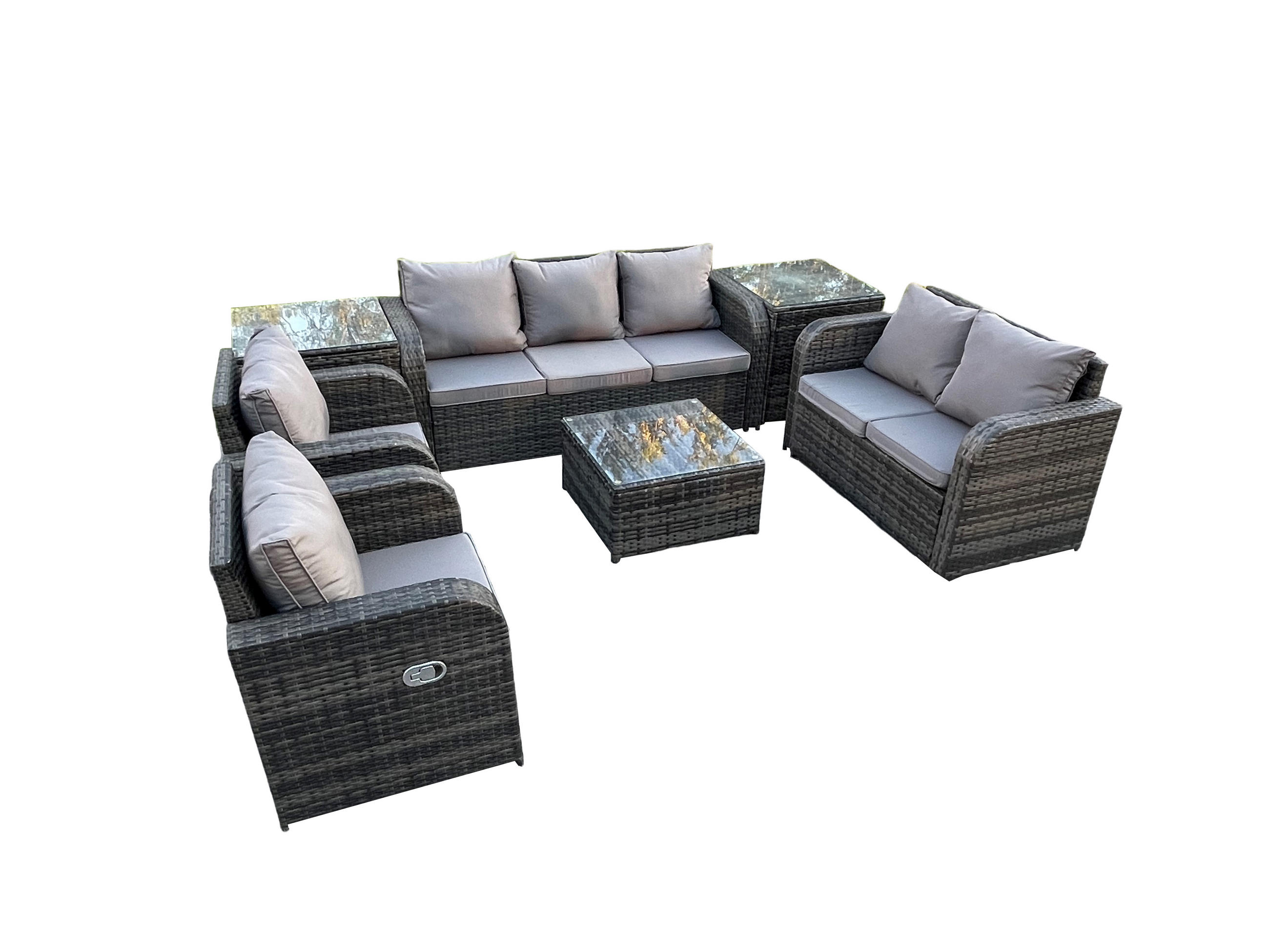 GARTENSOFA SET mit Couchtisch Polyrattan Dunkelgrau 7-teilige - Dunkelgrau/Grau, Glas/Kunststoff - Fimous