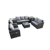 GARTENSOFA SET mit Couchtisch Polyrattan Dunkelgrau 7-teilige - Dunkelgrau/Grau, Glas/Kunststoff - Fimous
