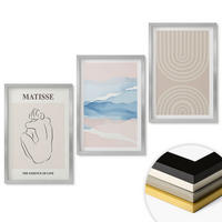 WANDBILDER 3er Set - 40x60 cm Silberner Rahmen - Linien, Wellen, pastellfarbener Minimalismus - Silberfarben, Kunststoff (40/60cm) - ArtPrintCave