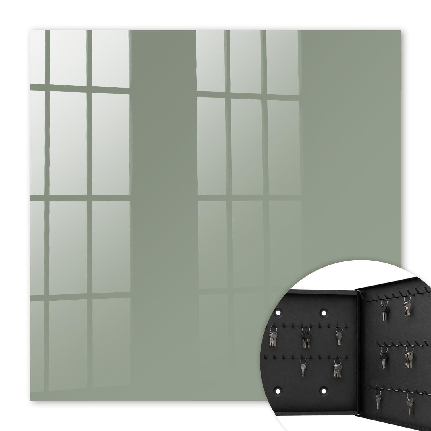 SCHLÜSSELBOX Schwarz 30x30 cm- Türöffnung nach rechts - Salbei - Grün, Metall (30/30/5cm) - TULUP