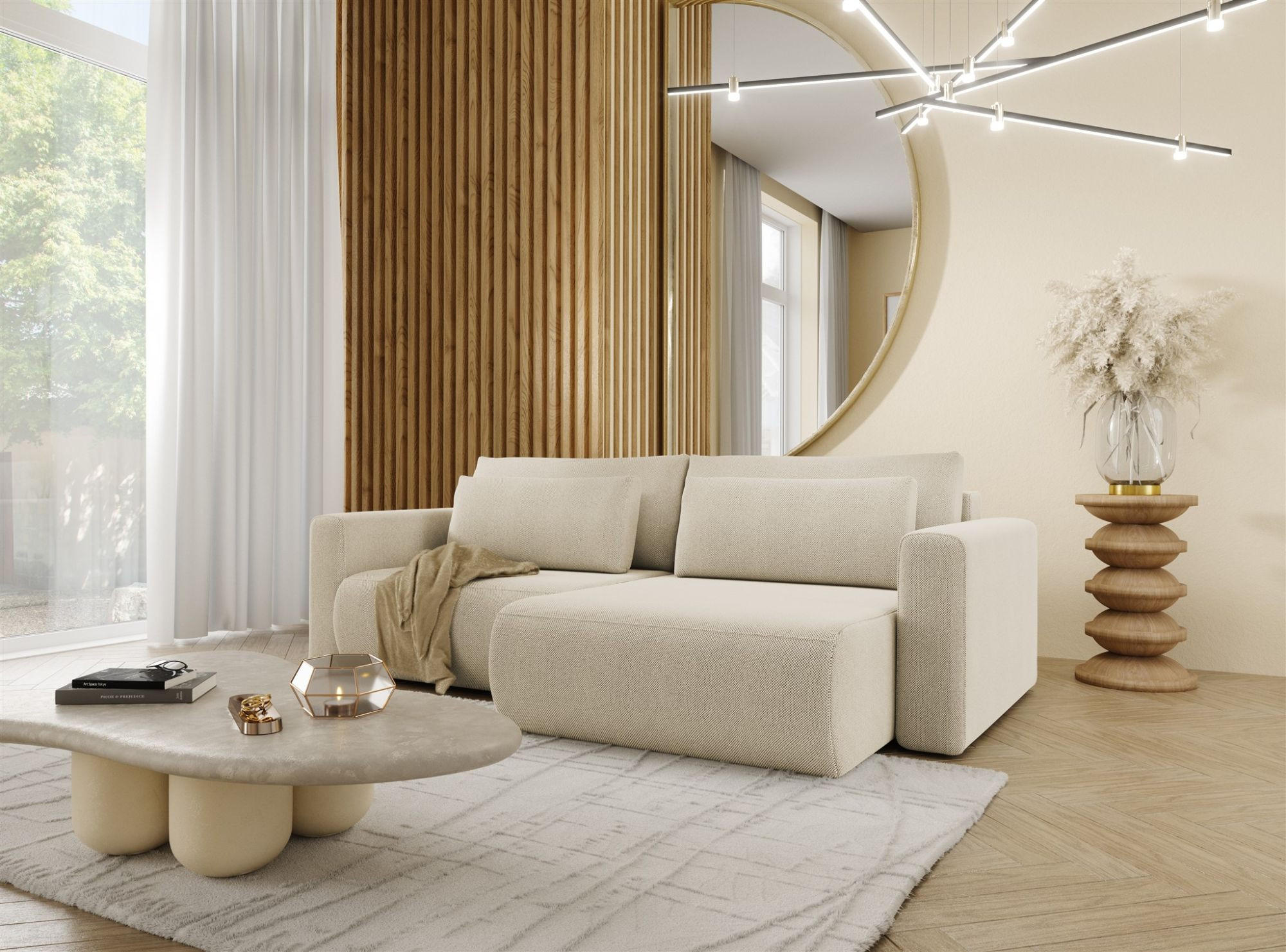 ECKSOFA Chaira Mit Schlaffunktion - Beige, Holzwerkstoff/Textil (240/149cm) - Fun Möbel