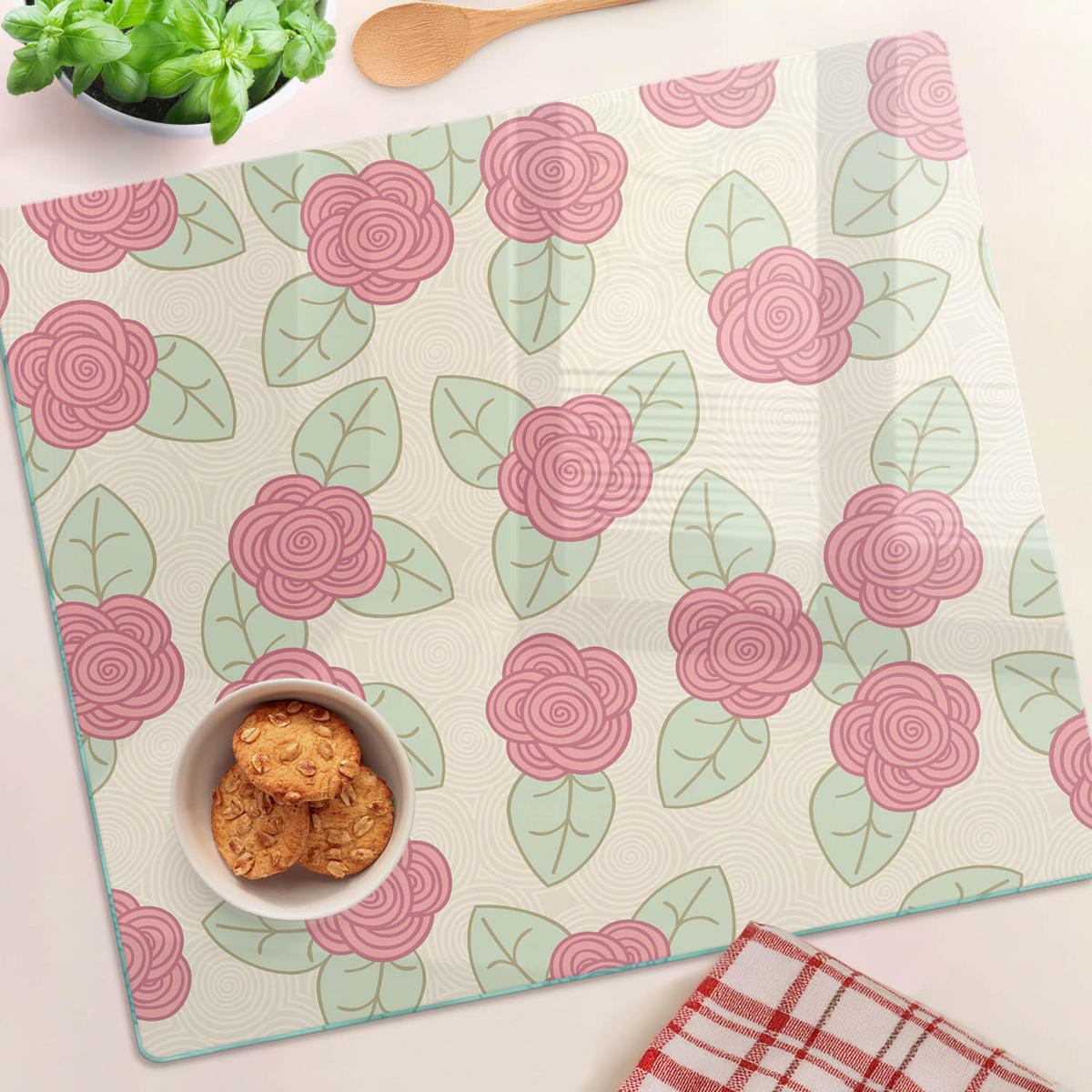 GLASPLATTE 60x52 cm Rosen - Rot, Glas (60/0.4/52cm) - TULUP