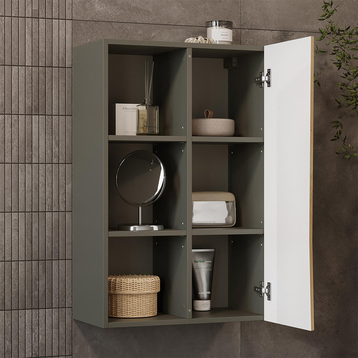 MIDISCHRANK Willow Artisan 56 x 86 cm mit 3 offenen Fächern - Anthrazit/Hellgrau, Holzwerkstoff (56/86/29.8cm) - Vicco