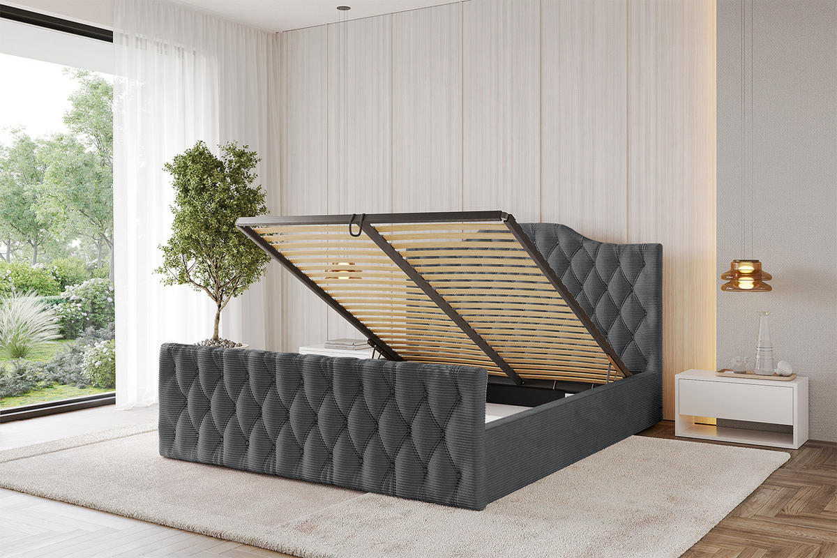 POLSTERBETT mit Bettkasten, Fußteil und Lattenrost, Boxbett ohne Matratze - FALIO-Z 180x200 Dunkelgrau - Anthrazit, Holzwerkstoff/Textil (180/200cm) - ALTDECOR