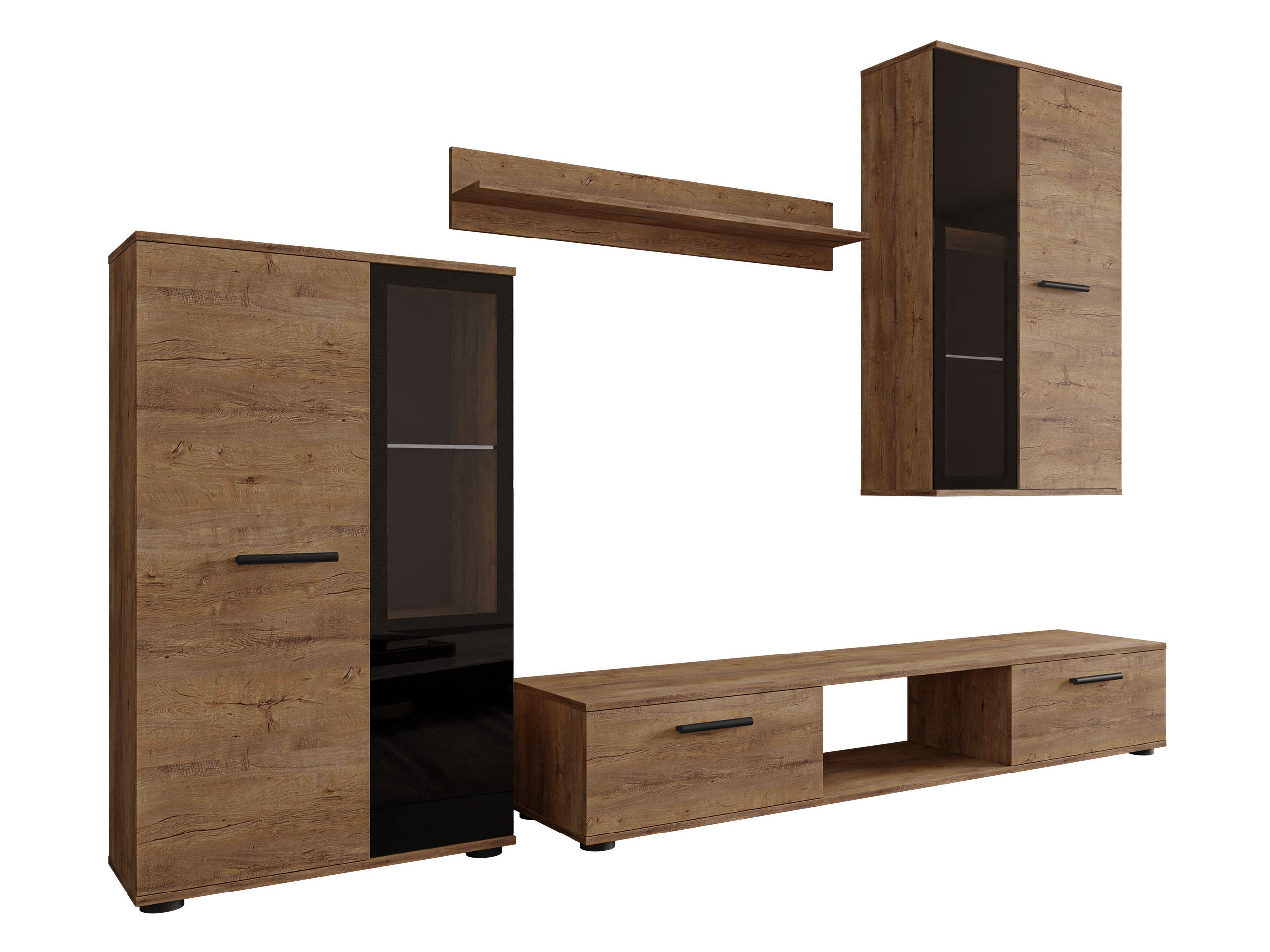 WOHNWAND Salsa - Eichefarben/Schwarz, Holzwerkstoff (235/180/41cm) - MIRJAN24