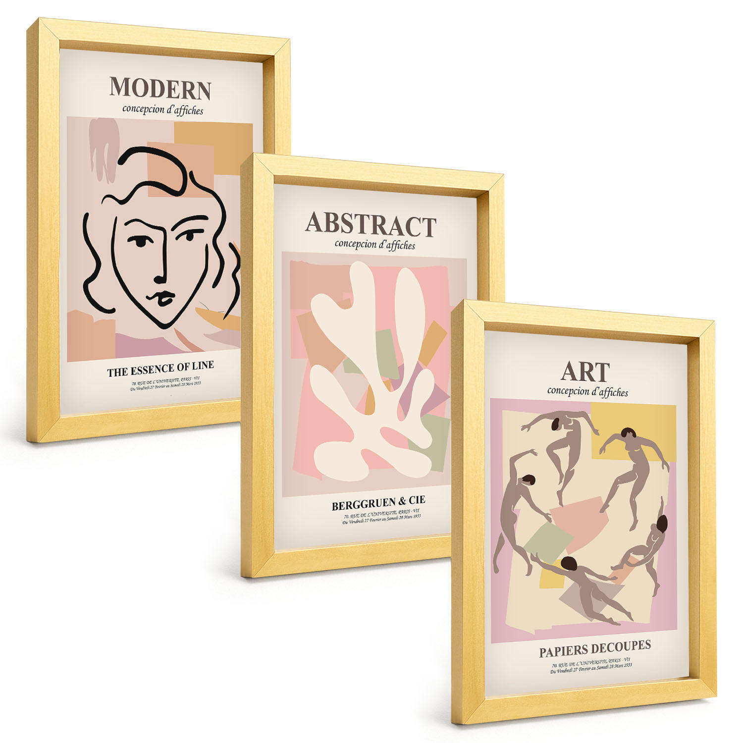 BILDER SET 3er Set - 20x30 cm Goldrahmen - Stilvolle Porträts in Pastellfarben - Goldfarben, Kunststoff (20/30cm) - TULUP
