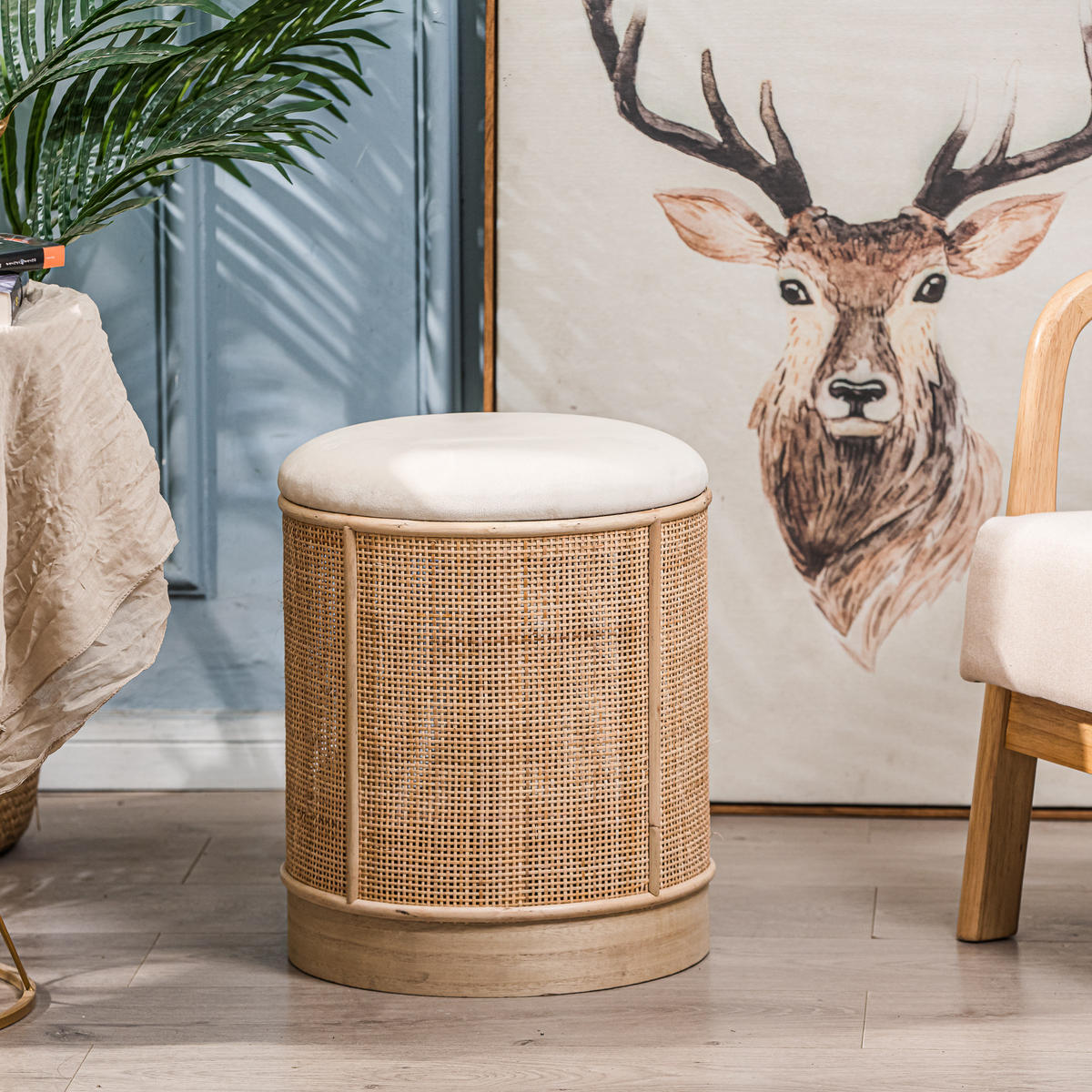 POUF Rattan Beige - Beige, Holz (35/44/35cm) - Nordlys