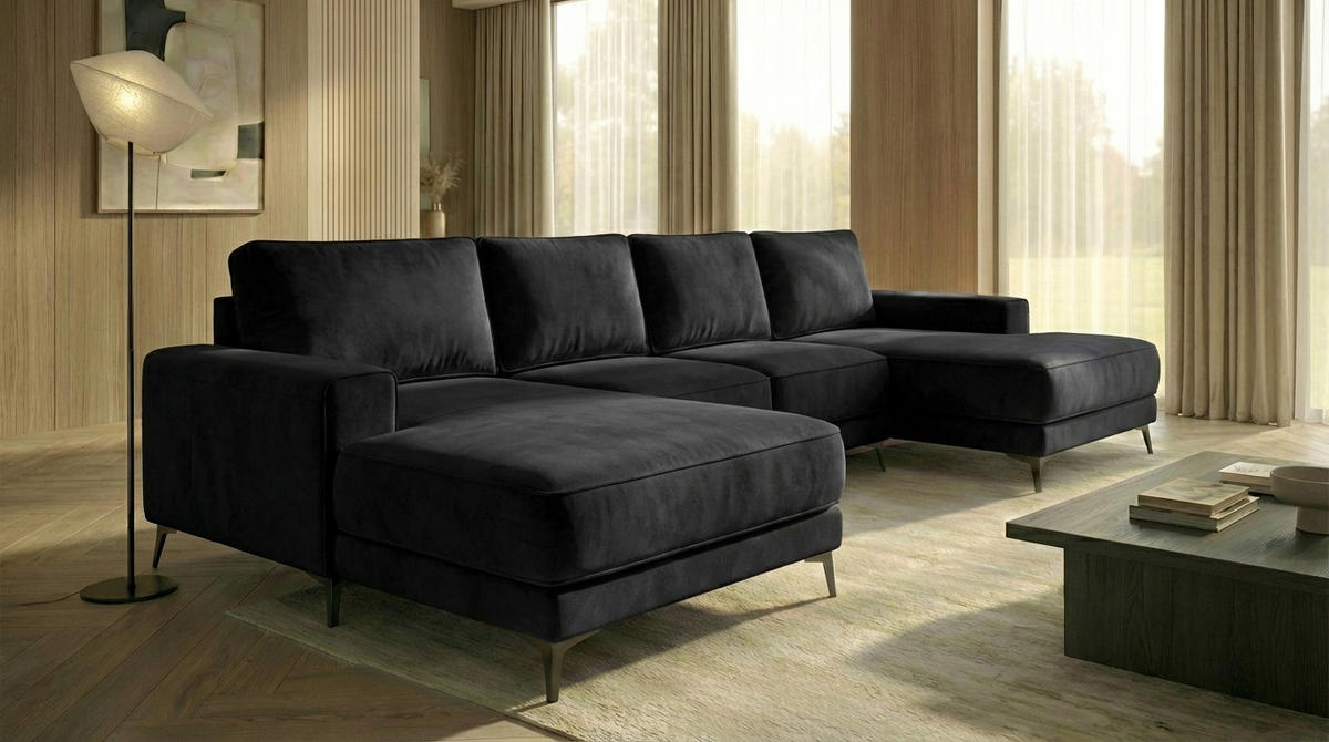 ECKSOFA VALTOR 320 cm x 185 cm – Stoff: CASABLANCA Schwarz 16 Farbe: Schwarz - Schwarz, Textil (320/185cm) - A&J MöbelLand