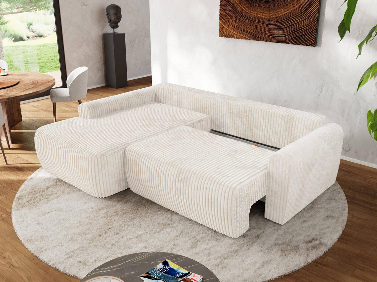 ECKSCHLAFSOFA CUBO L Creme Cord - links - Creme/Schwarz, Kunststoff/Textil (273/187cm) - MKS